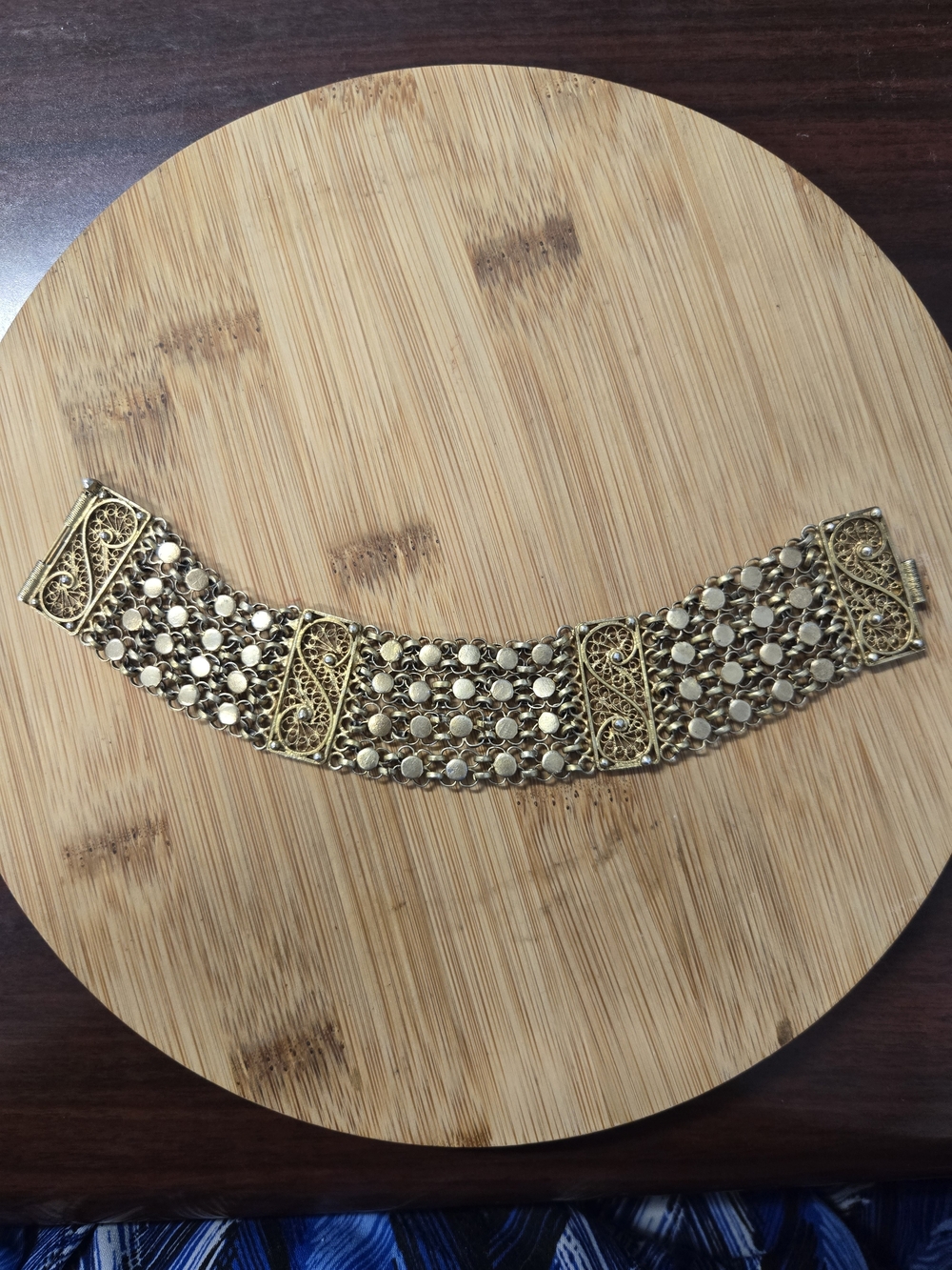 Vtg Palestinian Filigree Bracelet - Gold Gilt Over Sterling Silver